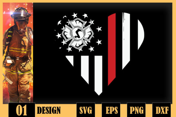 Thin Red Line Firefighter Love USA Flag Graphics & Crafts