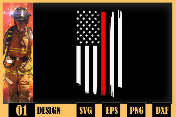 Thin Red Line USA Flag Firefighter Graphics & Crafts